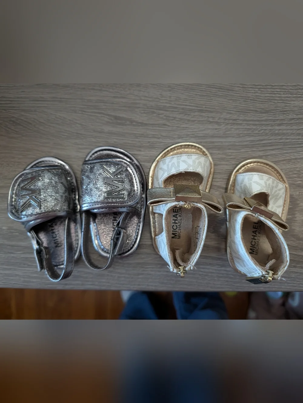 Michael Kors Baby Girls Metallic Silver and Gold Logo Sandals Size Baby2 (2pairs